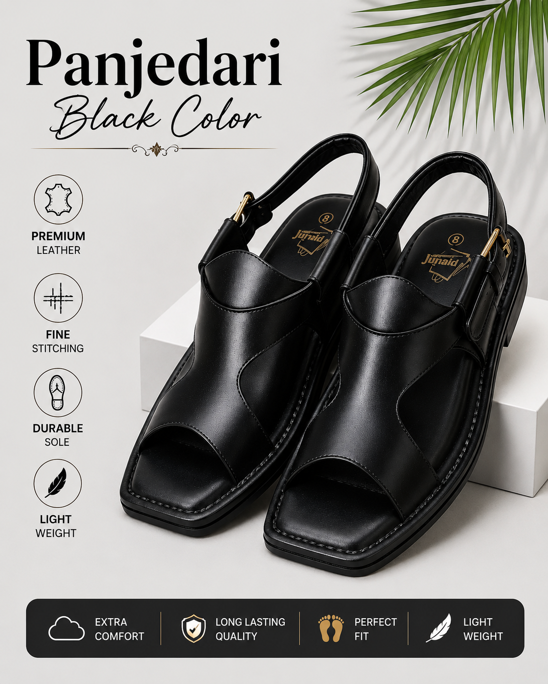 Panjedari Black Leather Sandals