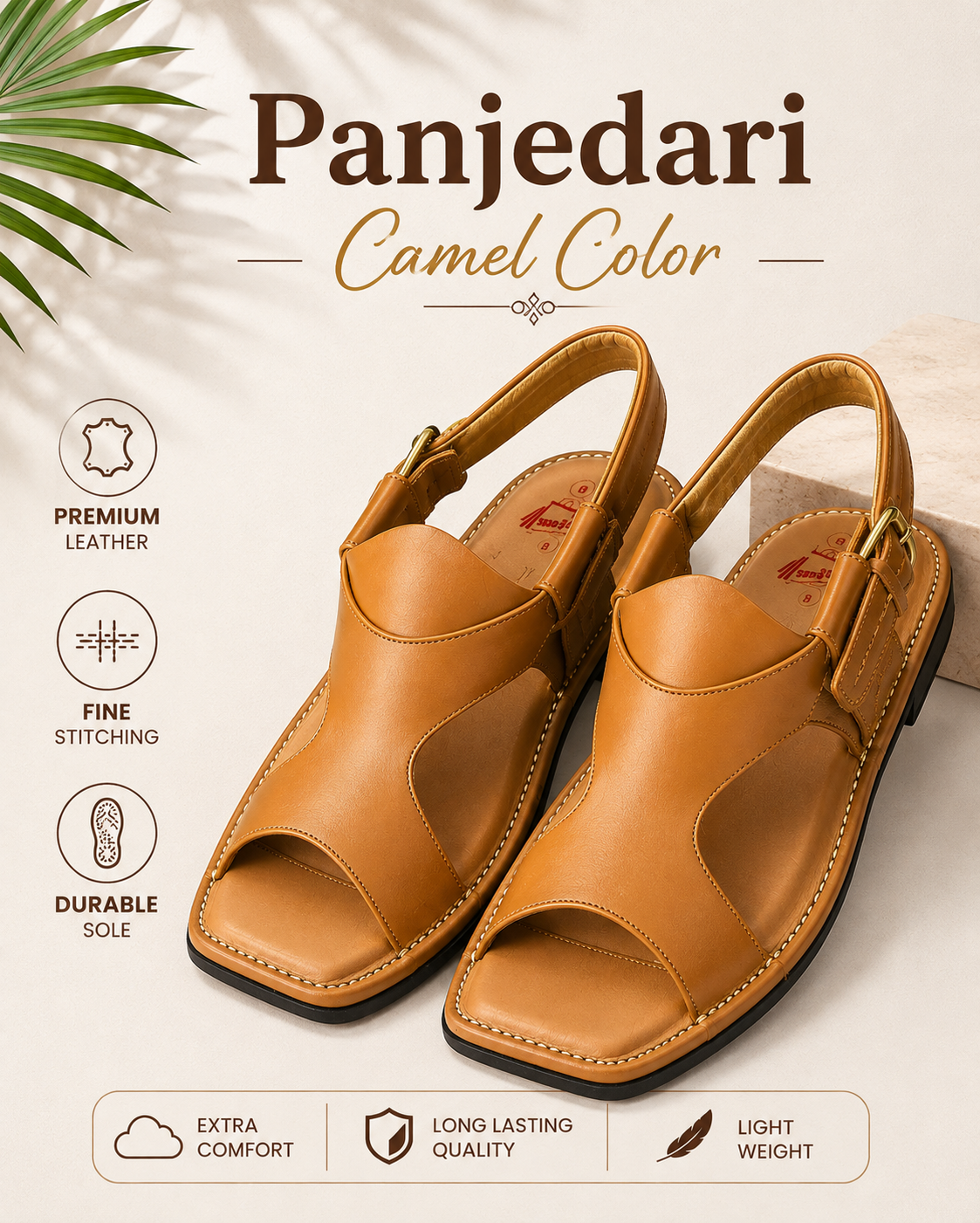 Panjedari Camel Leather Sandals