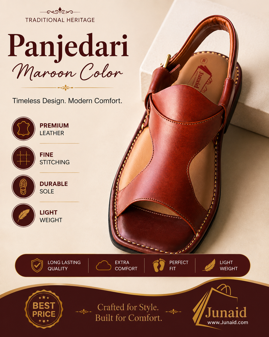 Panjedari Maroon Leather Chappal