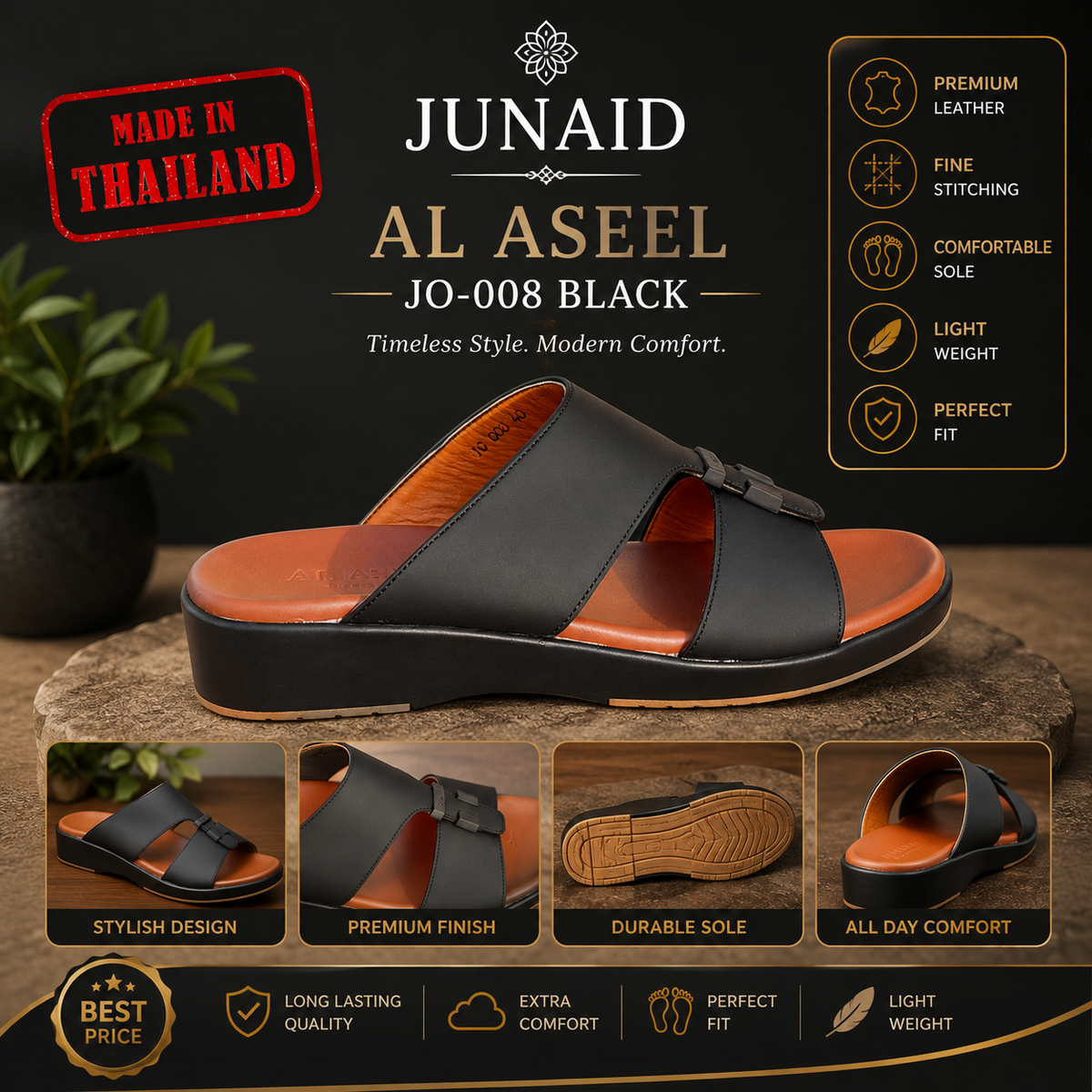 Junaid Al Aseel Premium Sandal – Black (JO-008)