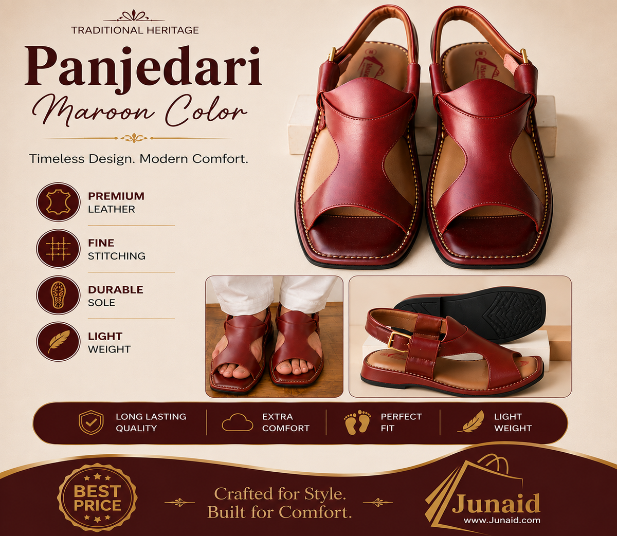 Panjedari Maroon Leather Chappal