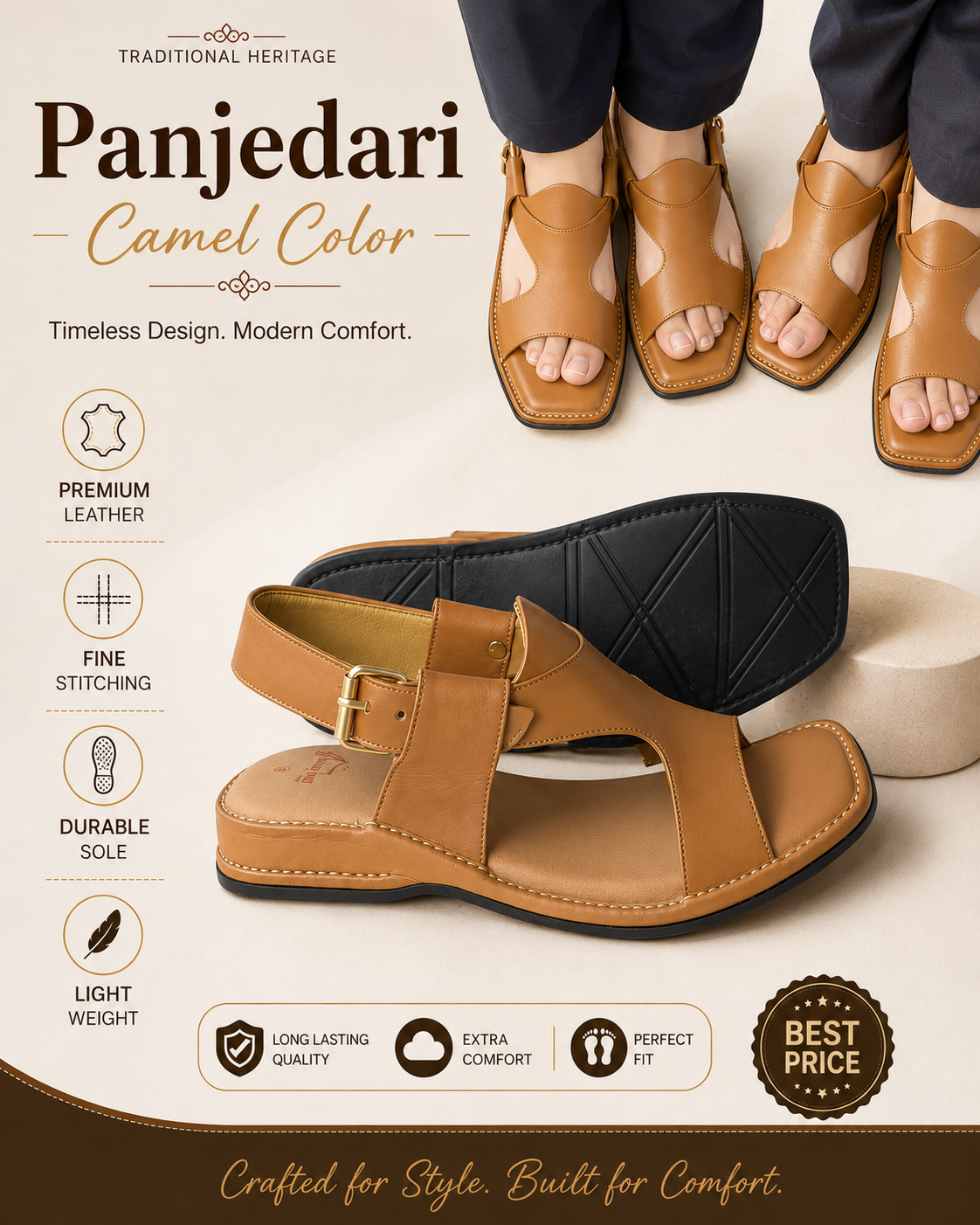 Panjedari Camel Leather Sandals